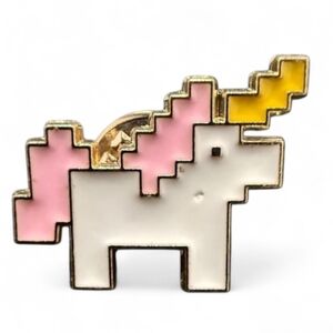 Pink 8 Bit White Cartoon Retro Pixel Unicorn Metal Enamel Pin Broach